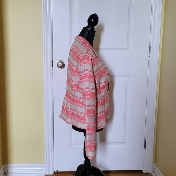 Loft Ann Taylor blazer pink and beige linen blend stripe preppy office NWT new - Picture 2 of 16